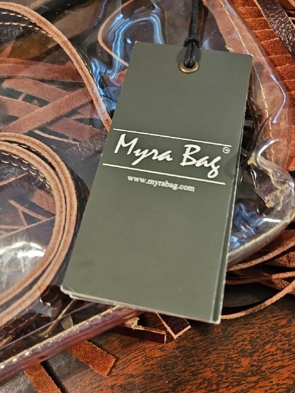 Myra Bag Clear Crossbody with Brown Leather Trim and Fringe Accents - Picture 2 of 4
